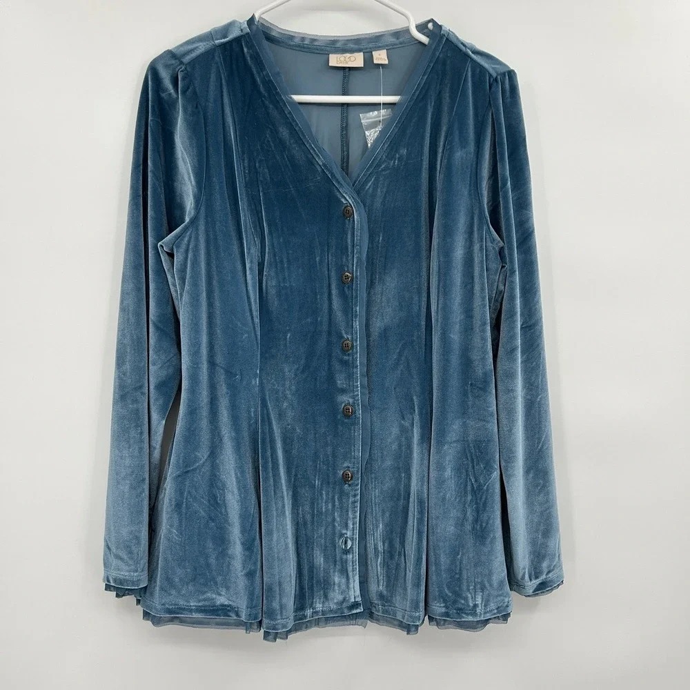 Logo Lavish Lori Goldstein Velvet Button Down Top Small Whimsigoth Boho Romantic